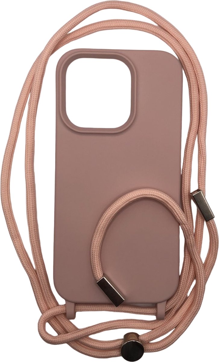 Siliconen Back cover hoesje met Koord - Geschikt voor Appel iPhone 14 Pro - Hoogwaardige TPU Siliconen back cover - Oudroze