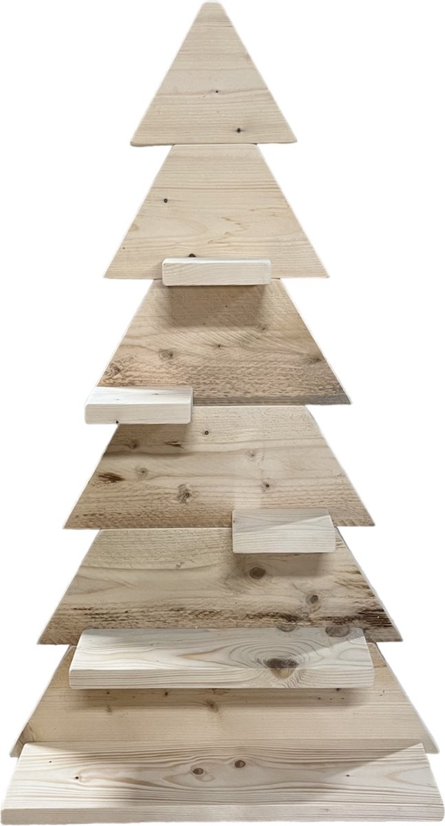 Luxe decoratieve steigerhouten kerstboom 120cm hoog - hoogwaardig houten boom