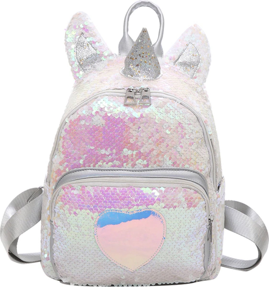 KIMU® Eenhoorn Rugtas Pailletten Zilver Iridescent Rugzak Tas Schooltas Kindertas Festival
