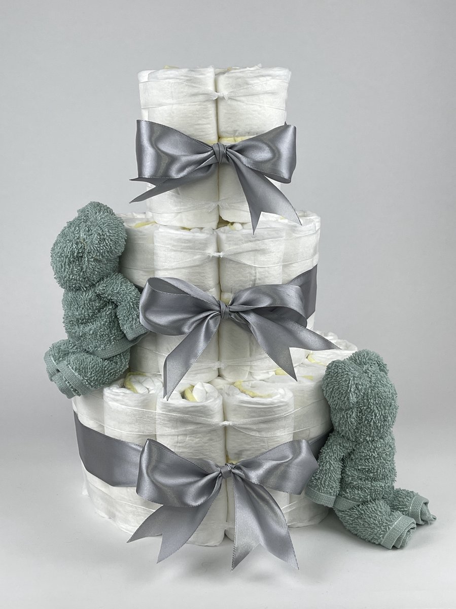 Goedkoopste Chouette-Chouette | Luiertaart Neutraal | Kraamcadeau | Geboorte Jongen Meisje | Babyshower | Beren Stone groen - Grijs