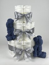 Chouette-Chouette | Luiertaart Jongen | Kraamcadeau | Geboorte Jongen | Babyshower | Beren Silk blauw - Grijs