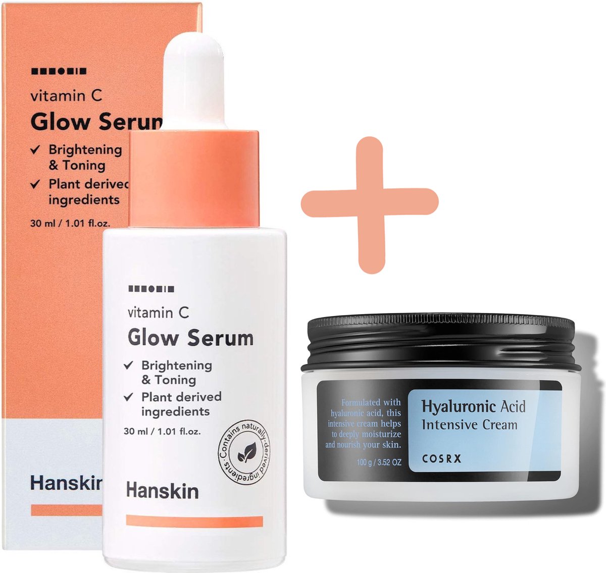 Hanskin Vitamin C Glowy Skin Serum 30ml + COSRX Hyaluronic Cream 100g - Toning, Radiance-Boosting, Hydrating, Skin-Boosting - Ascorbic Acid 10% - Vitamin B12 to Illuminate Dull Skin - Glowy Skin - Reduce Dark Spots