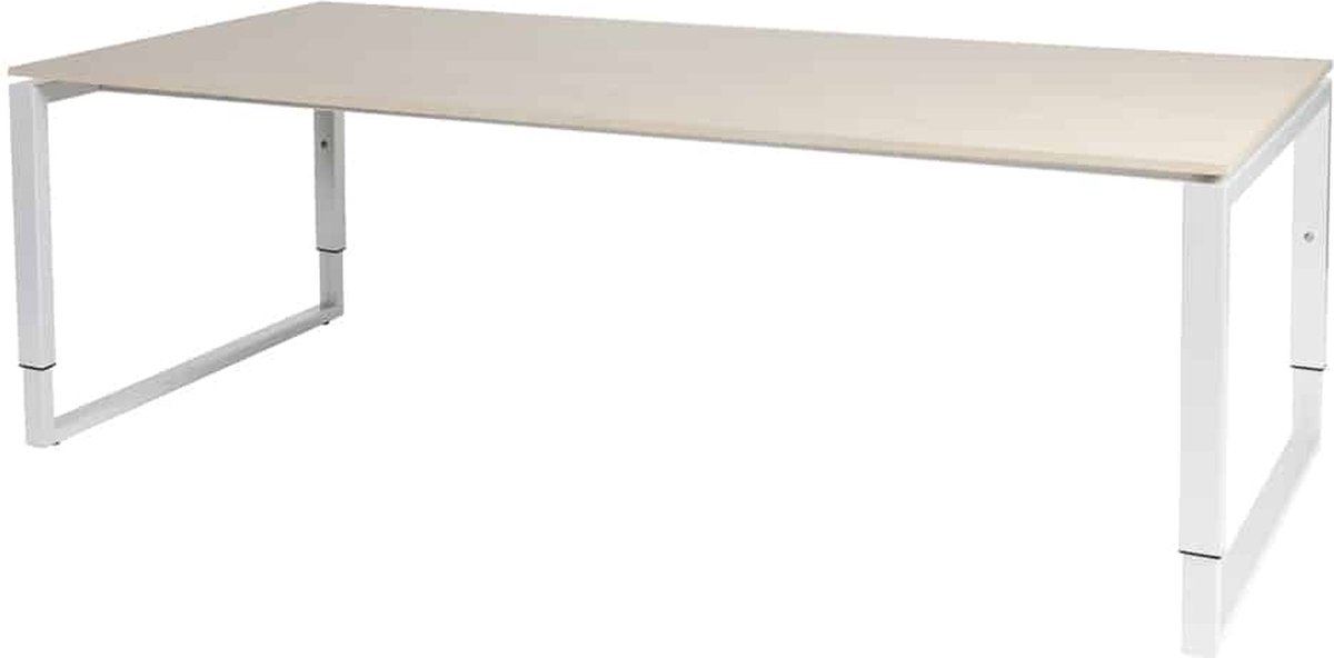 Vergadertafel - Verstelbaar - 220x100 Eiken - wit frame