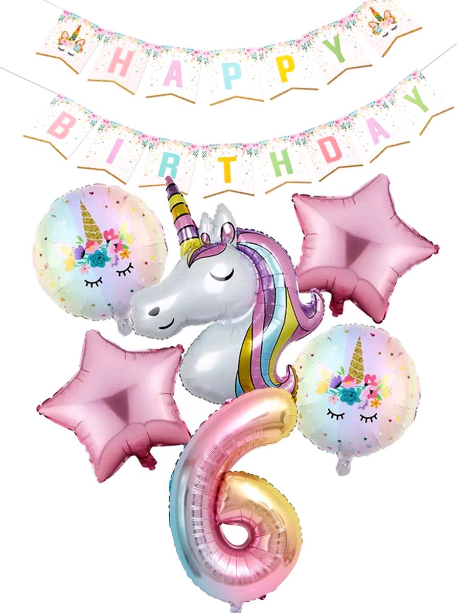 * Snoes * Cijfer 6 ballon Unicorn Plus Pack * Eenhoorn Licht Roze * DIY Slinger* Set van 7 * Grotere Ballonnen en DIY Slinger * Unicorn Licht 6 * Eerste verjaardag * Hoera 6 Jaar * Birthday * Ballon Cijfer 6