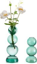 kleine glazen vaas voor bloemen, donkergroene glazen vaas voor esthetische kamerdecoratie, gekleurde knopvaas, enkele steel, decoratieve blaas-vaas voor woonkamer, tafelblad, slaapkamer,