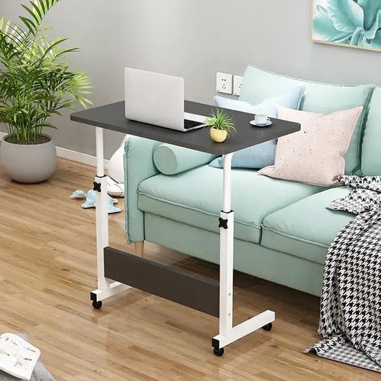 Foto: Laptoptafel op wielen zwart 60 x 40 cm verstelbaar van 71 cm tot 90 cm hoogte laptoptafel bed verstelbaar bedtafel bedtafeltje met wielen