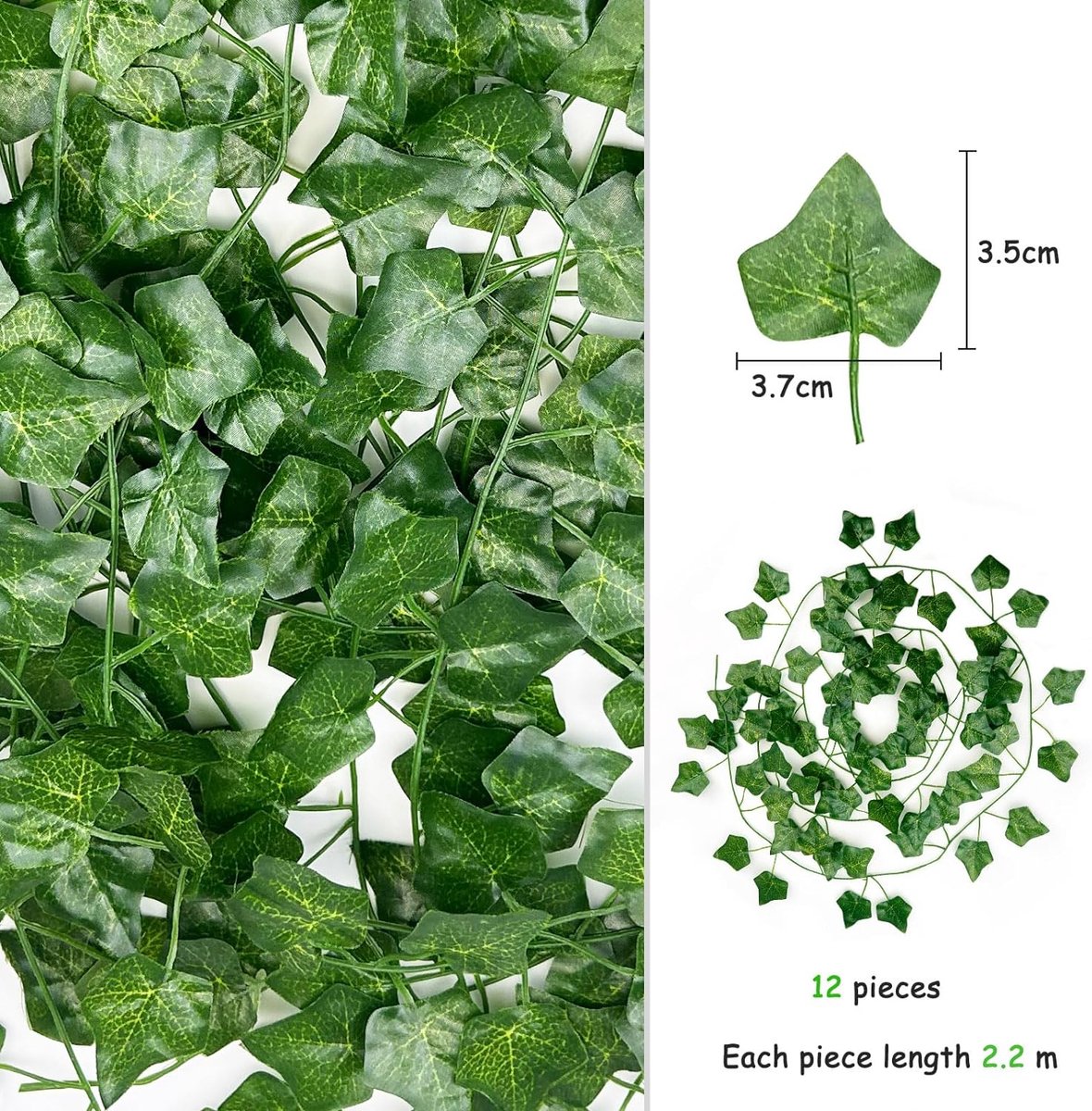 ChaneeHann Ivy Kunstslinger, 24 stuks, 2,2 m, per ranken met binding, kunstplanten van kunststof, voor thuis, tuin, bruiloft, decoratie, waterdicht en uv-bestendig