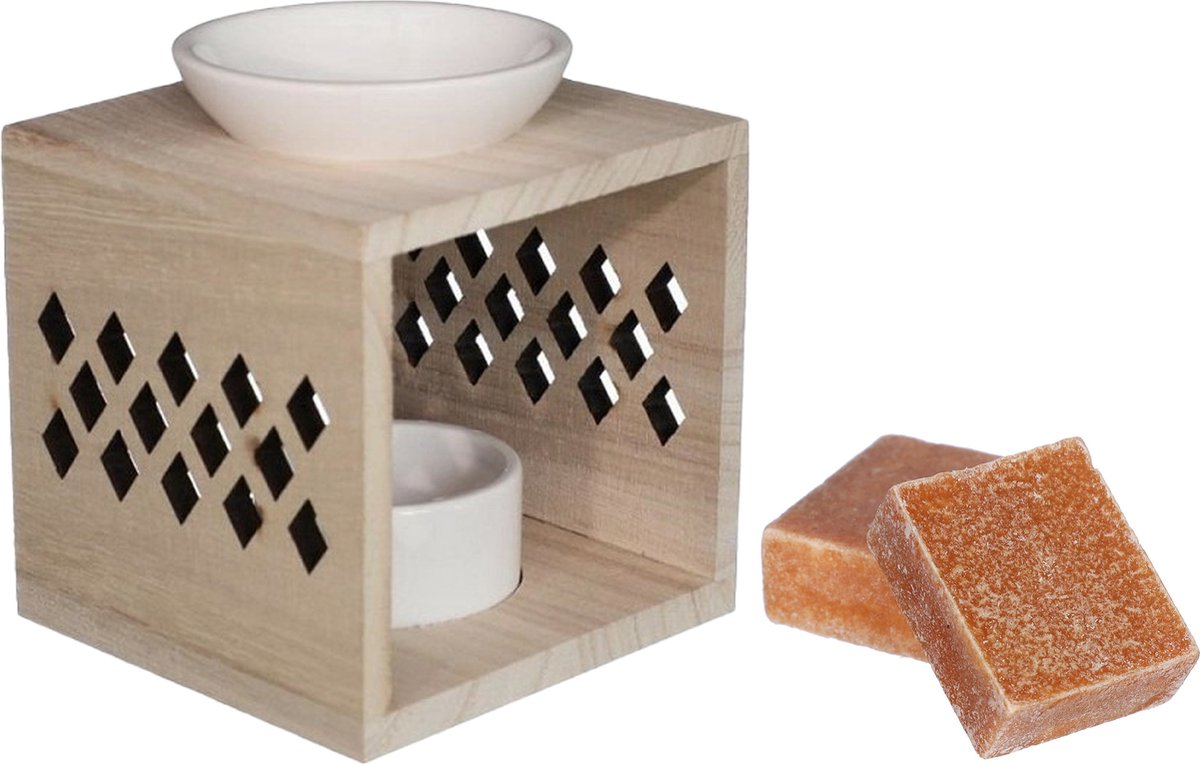 Ideas4seasons Amberblokjes/geurblokjes cadeauset - amber geur - inclusief geurbrander