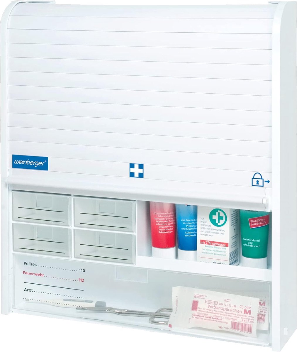Medicine Cabinet, Pharmacist and Medicine Cabinet, Tablet Storage, Home Medicine Cabinet, Medicine and First Aid Cabinet, Child Lock, Blind, Many Compartments, White
