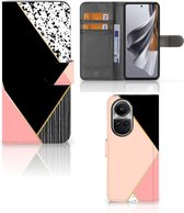 GSM Hoesje Geschikt voor OPPO Reno10 | 10 Pro Bookcase Black Pink Shapes