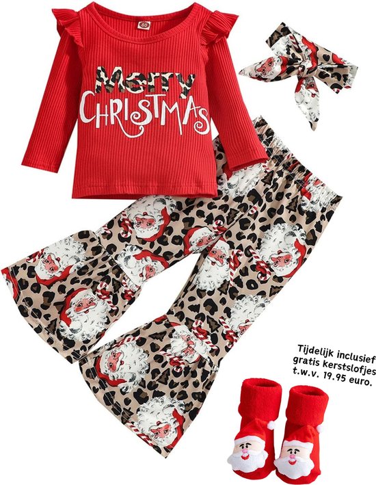 Kiddos 3-Delige Kerst Outfit - Top, Haarband en Flared Legging - Meisjes - 86