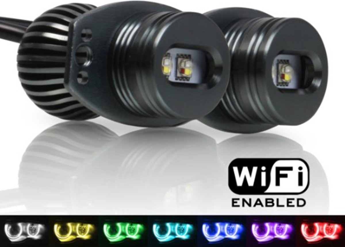 Bmw RGB LED Angel Eyes bulb Multicolor 40 Watt voor BMW E90, E91 met Xenon origineel af fabriek, bmw koplamp in kleuren