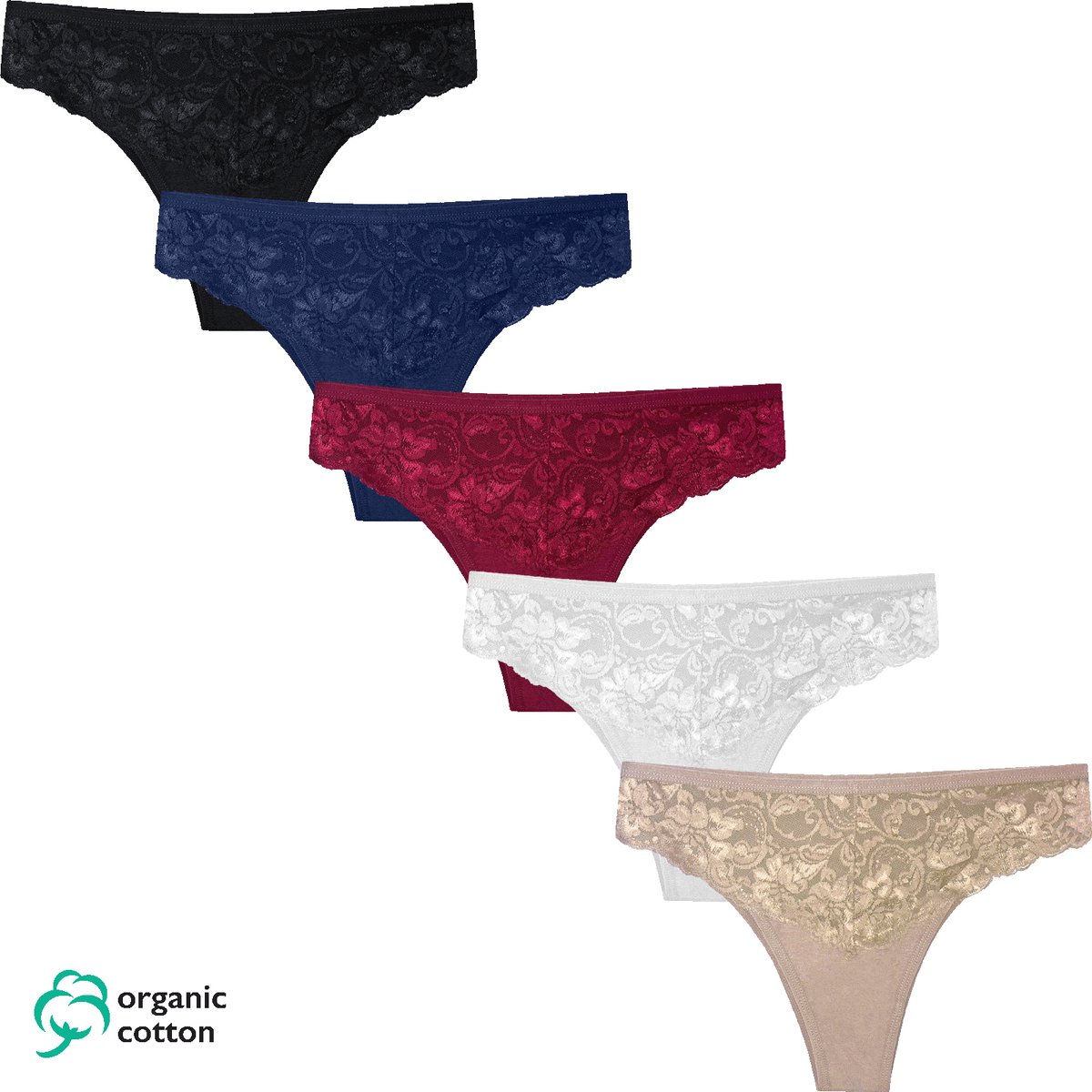 Dames Slip - Brazilian Slip - Organisch Katoen - 5-Pack - Maat M - Mix Kleur | Dames String | Dames Ondergoed |