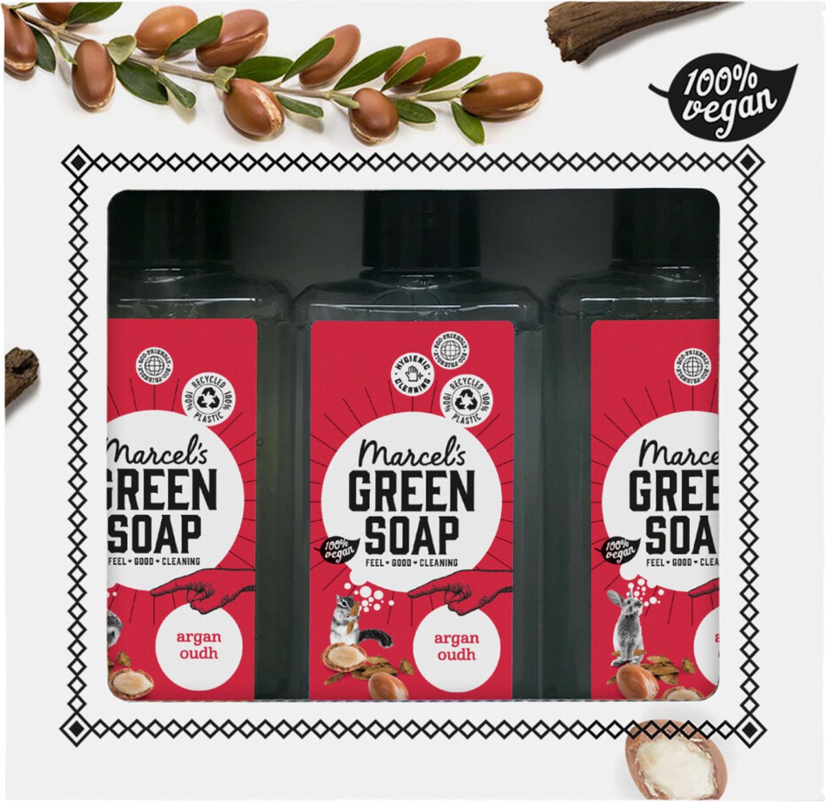 6x Marcel's Green Soap Geschenkset Argan & Oudh Handzeep 250 ml + 2-in-1 Shampoo 250 ml + Shower Gel 250 ml