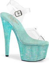 Pleaser - BEJEWELED-708RRS Sandaal met enkelband, Paaldans schoenen - US 10 - 40 Shoes - Turquoise/Transparant