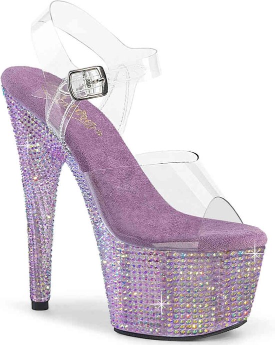 Pleaser - BEJEWELED-708RRS Sandaal met enkelband, Paaldans schoenen - US 8 - 38 Shoes - Lila/Transparant