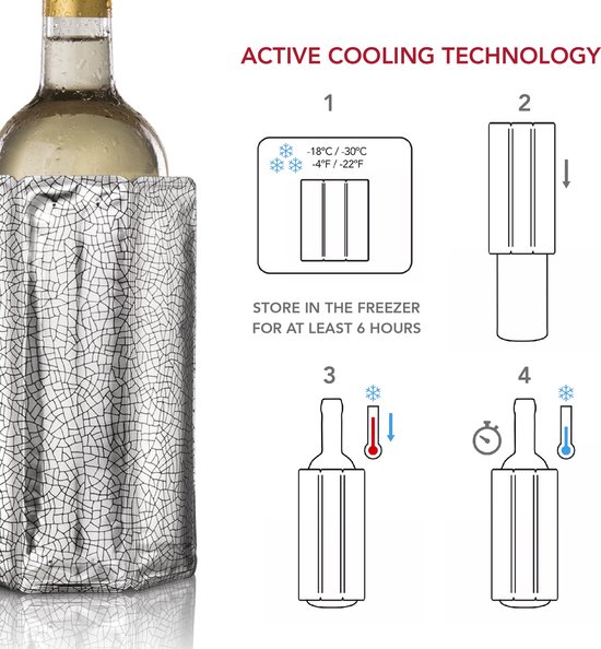 Vacu Vin Active Cooler Wine Sleeve | Wijnkoeler | Zilver - VacuVin