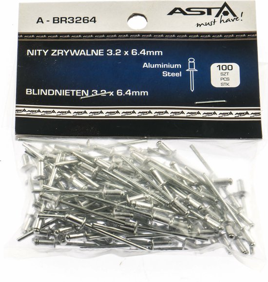 500 Stück Bechernieten 3,2x6,5 Dichtniet Alu / Edelstahl Flachkopf