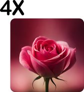 BWK Flexibele Placemat - Roze Rode Roos - Bloem - Set van 4 Placemats - 40x40 cm - PVC Doek - Afneembaar