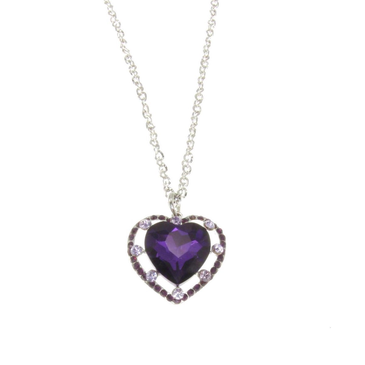 Behave - Lange ketting met paars hart en steentjes - Statement stijl