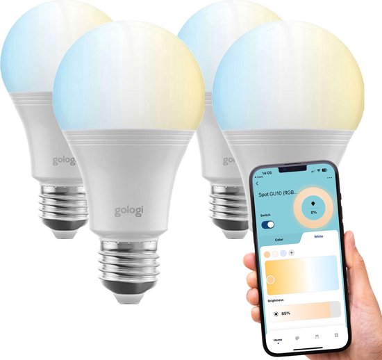 Gologi Slimme E27 Bulb Lamp 4 stuks - Smart WiFi - Smart LED verlichting - Dimbaar - CCT - 4 stuks