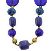 Behave Long collier antique couleur or avec perles de verre bleues et perles au crochet