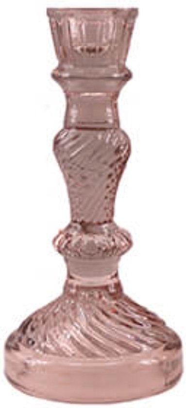 Kandelaars en kaarsenhouders - glazen kandelaar - kleurrijke kandelaar - roze - by Mooss - Hoog 20cm