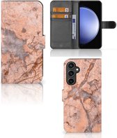 Wallet Book Case Geschikt voor Samsung Galaxy S23 FE Telefoon Hoesje Marmer Oranje