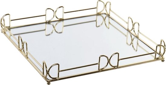Mirror Tray Elegance Vierkant – Metalen spiegel dienblad – Goud – 30 x 30 x  5 cm | bol
