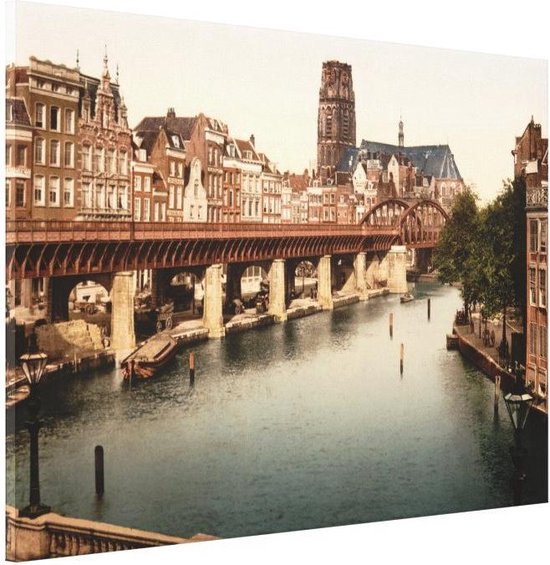 Oud Stadsgezicht Rotterdam - De Kolk - Oude Foto Print op Canvas Doek - 90x60 cm
