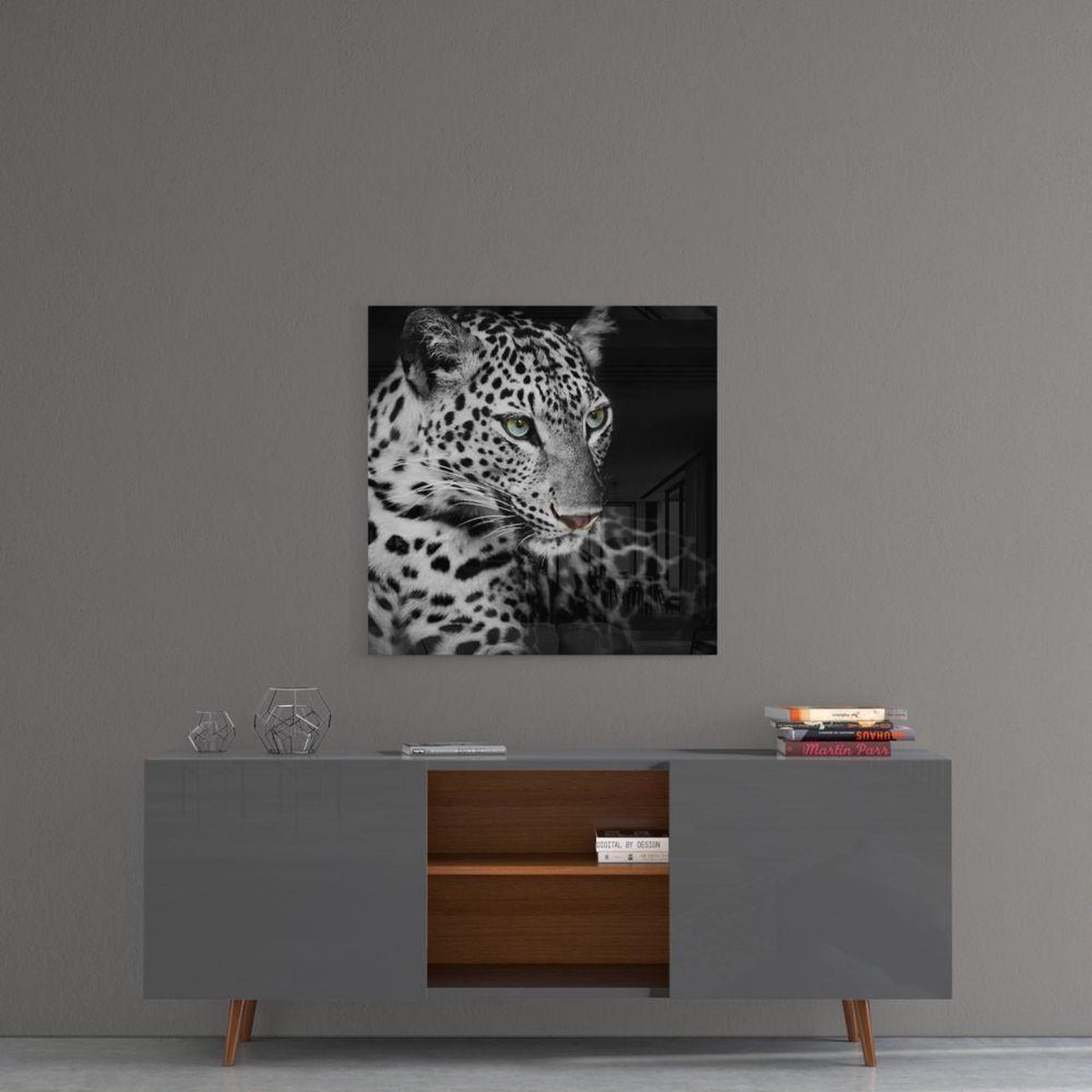 Luipaard Uv Bedrukte Tempered Glas Schilderij 50x50 cm