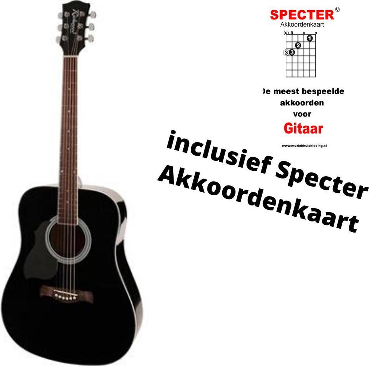 Richwood Artist Series linkshandige akoestische gitaar met handige akkoordenkaart