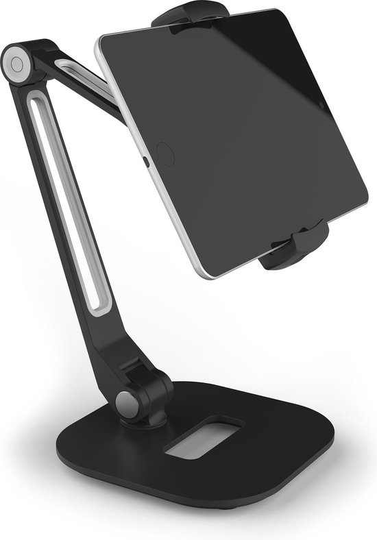 Universele houder XL 360 ° draaibaar |Tafelmodel Voor tablet, mobiele telefoon, smartphone & camera | Stabiele aluminium voet zwart | Desktopstaander