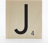 Houten scrabble letter J - 8 x 8 cm