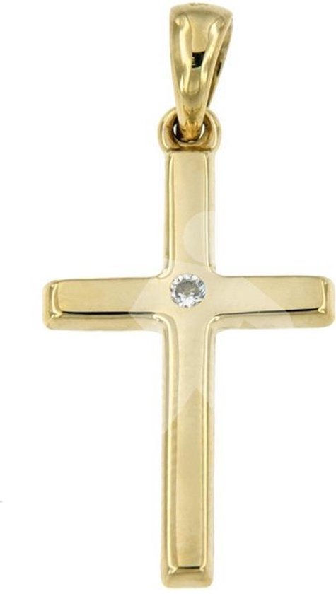 14 karaat gouden kruis hanger met Zirconia bol.com