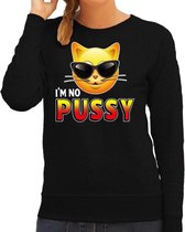 Funny emoticon sweater I am no pussy zwart dames 2XL