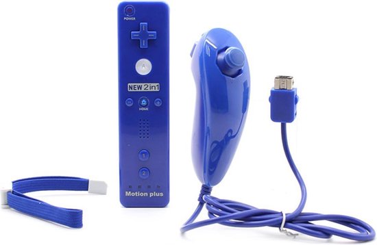 J&S Supply Motion Plus Controller + Nunchuk Controller - Geschikt Voor Nintendo Wii + Wii U - Dark Blue