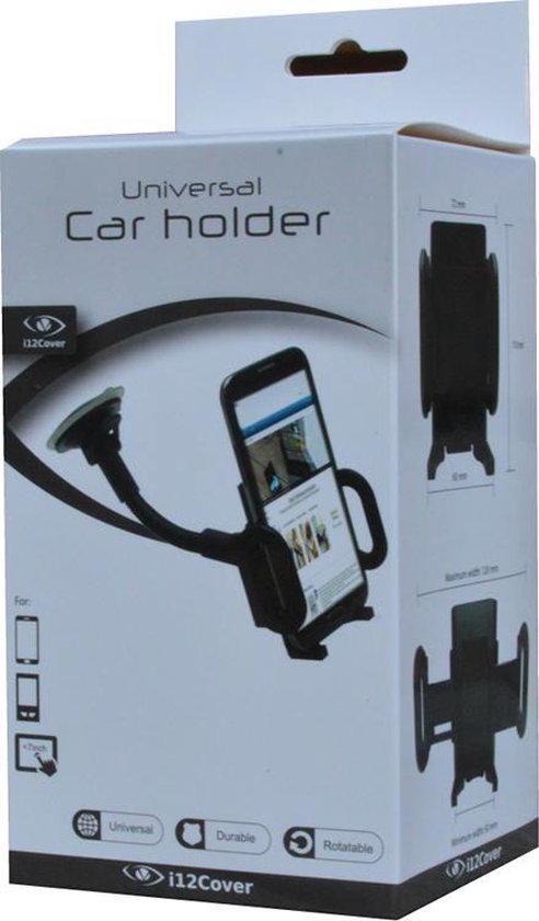 Universele handige Telefoonhouder voor in de auto, kwaliteits-houder, breedte max. 120mm min. 50mm, merk i12Cover - i12Cover