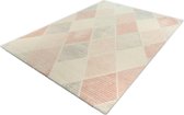 Vloerkleed - Relief - Geruit - Pastel Grijs-Roze-80 x 150 cm