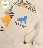 Rompercity - Design Romper Super Baby - Blauw / Biologisch Katoen / Geboorte Cadeau / Maat 62-68