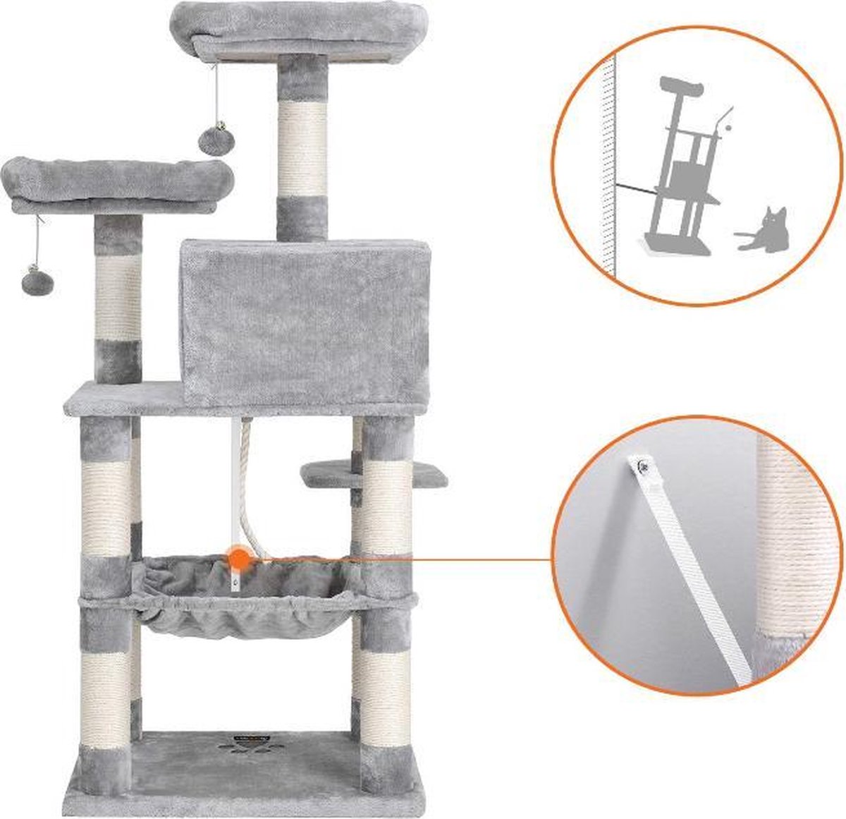 Yaheetech krabpaal XXL klimboom voor katten - kattenboom tot het plafond hoogte verstelbaar 228-255 cm