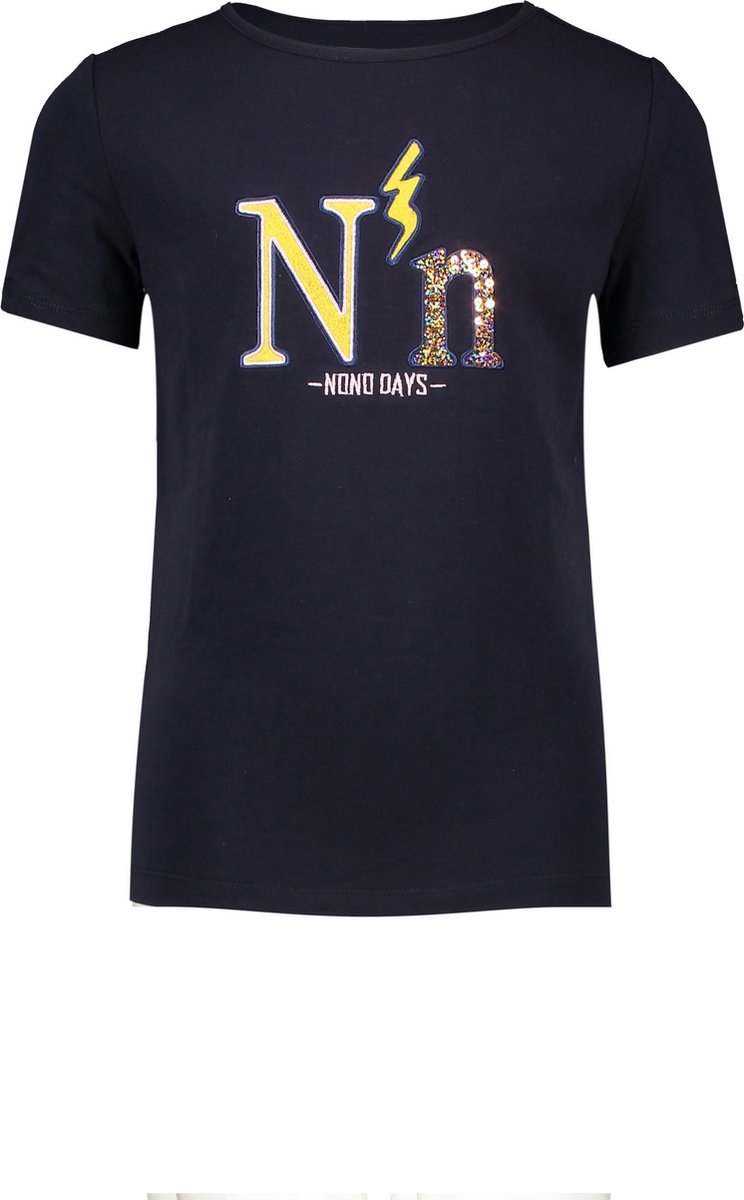 NONO Meisjes Shirt Kua korte mouw met opdruk - Donkerblauw - Maat 110
