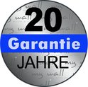 20 jaar garantie. Zwart/blauw logo met 'my wall mount accessories'.