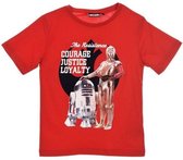Star Wars - T-shirt - R2D2 & C3PO - Model "Courage, Justice & Loyalty" - Rood - 128 cm - 8 jaar - 100% Katoen