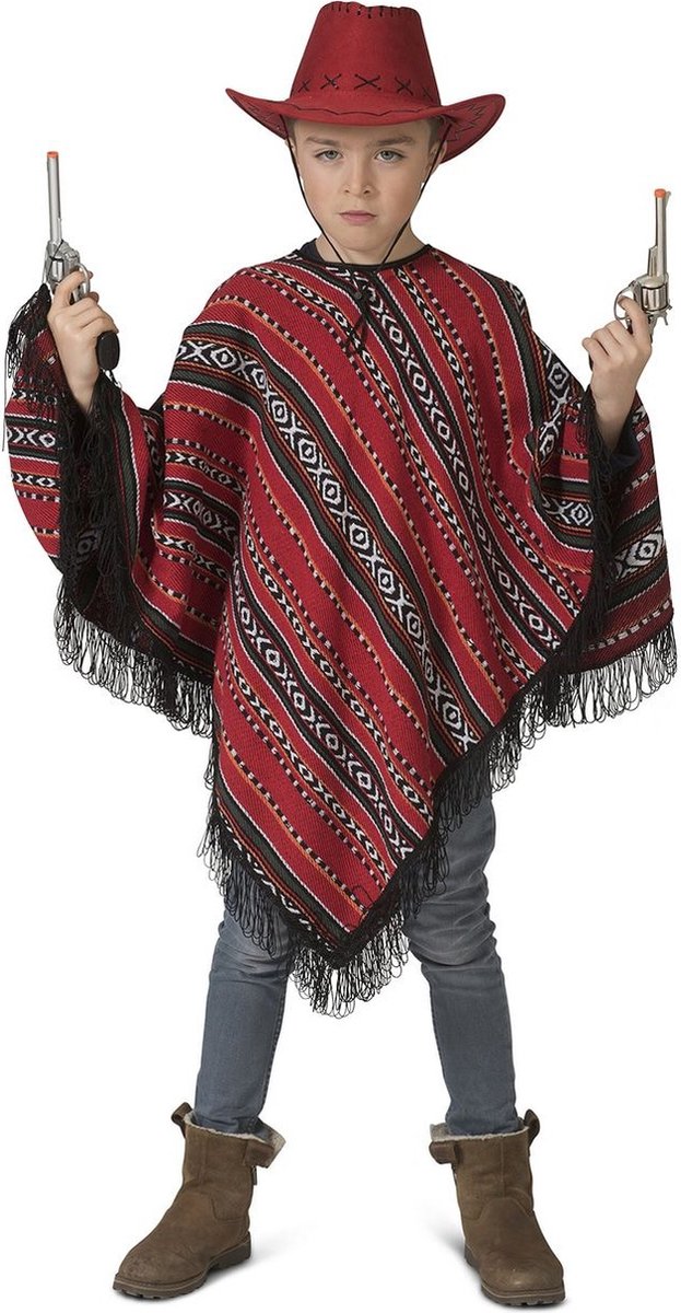 Mexicaanse Poncho Rood/Zwart Miguel Kind | bol.com