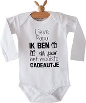 Baby Rompertje met tekst Lieve papa voor eerste vaderdag liefste Ik ben dit jaar het mooiste cadeautje | lange mouw | wit zwart | maat 50/56 bekendmaking zwangerschap aanstaande ba