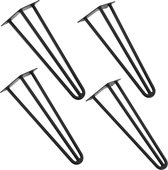 Tafelpoot - Meubelpoot - Hairpin - Set van 4 stuks - 3 Punts model - Staal - Zwart - Afmeting (L) 40 cm