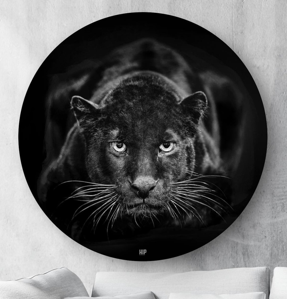 HIP ORGNL Schilderij Black Panther - Panter - ⌀40cm - Wandcirkel dieren -  Zwart wit | bol.com