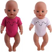 Poppenkleertjes - Geschikt voor Baby Born - Set van 2 rompers met korte mouw - Wit & Roze - Smiley