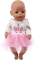 Poppenkleertjes - Geschikt voor Baby Born - Ballerina jurk - Eenhoorn shirt met lange mouwen & roze tutu